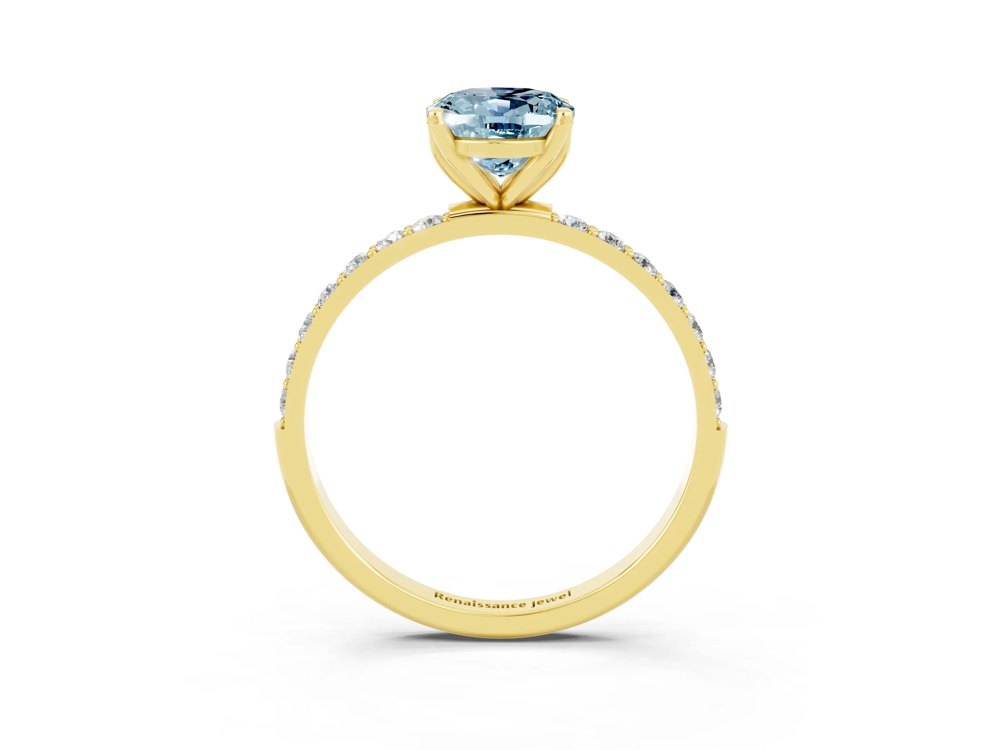 Yellow gold Oval Cut Aquamarine Solitaire Engagement Ring with Pavé Band and Prong Setting_3