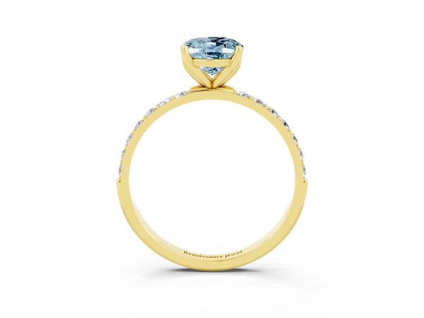 Yellow gold Oval Cut Aquamarine Solitaire Engagement Ring with Round  Pavé Band and Prong Setting