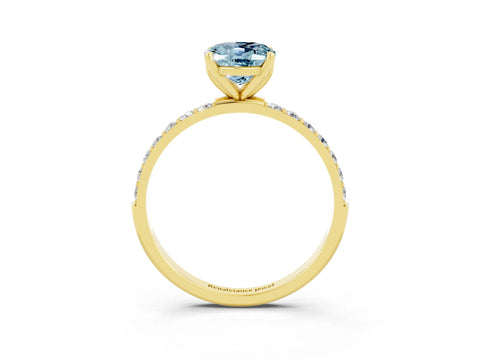 Yellow gold Oval Cut Aquamarine Solitaire Engagement Ring with Pavé Band and Prong Setting_3