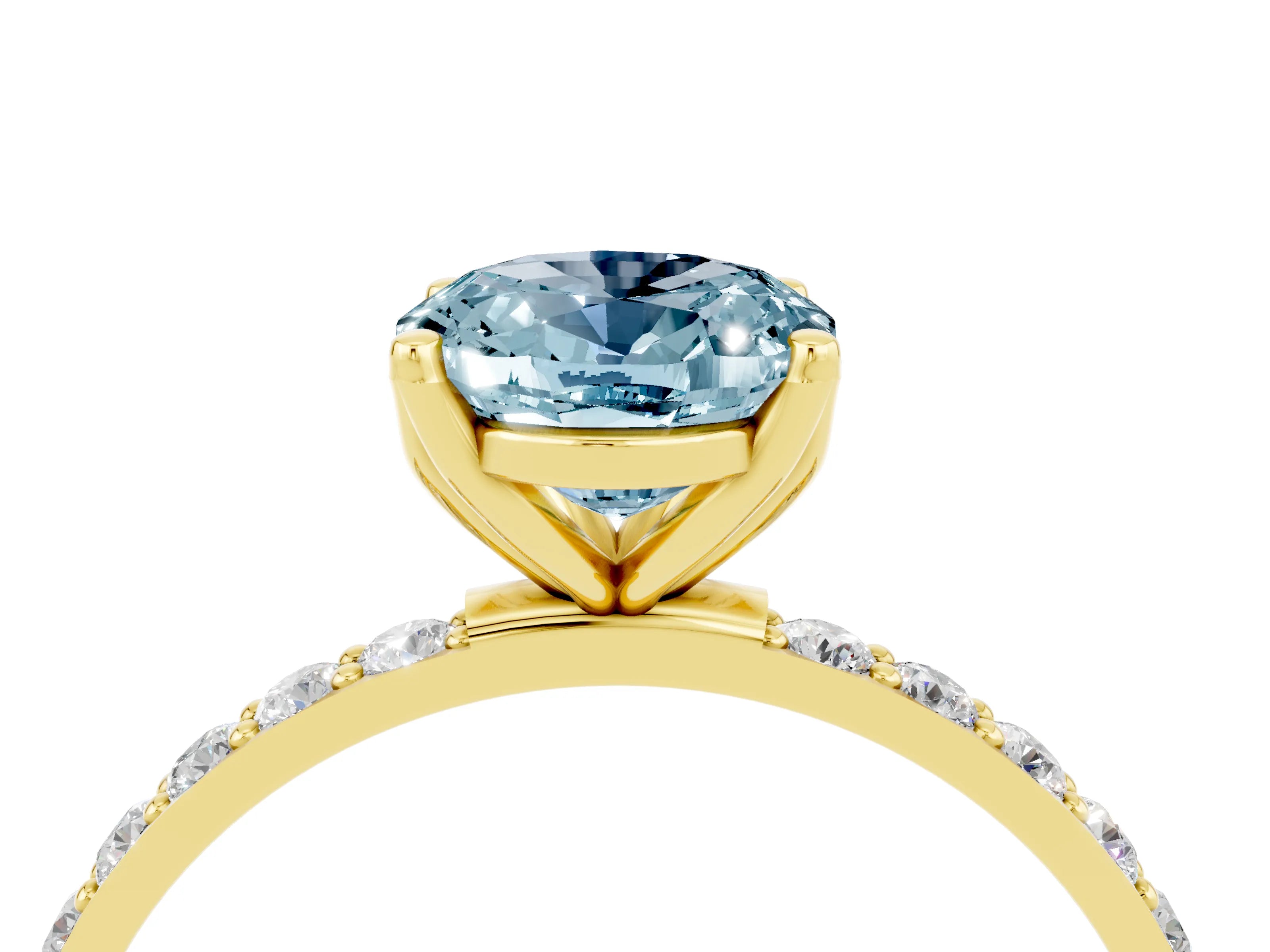 Yellow gold Oval Cut Aquamarine Solitaire Engagement Ring with Pavé Band and Prong Setting_4