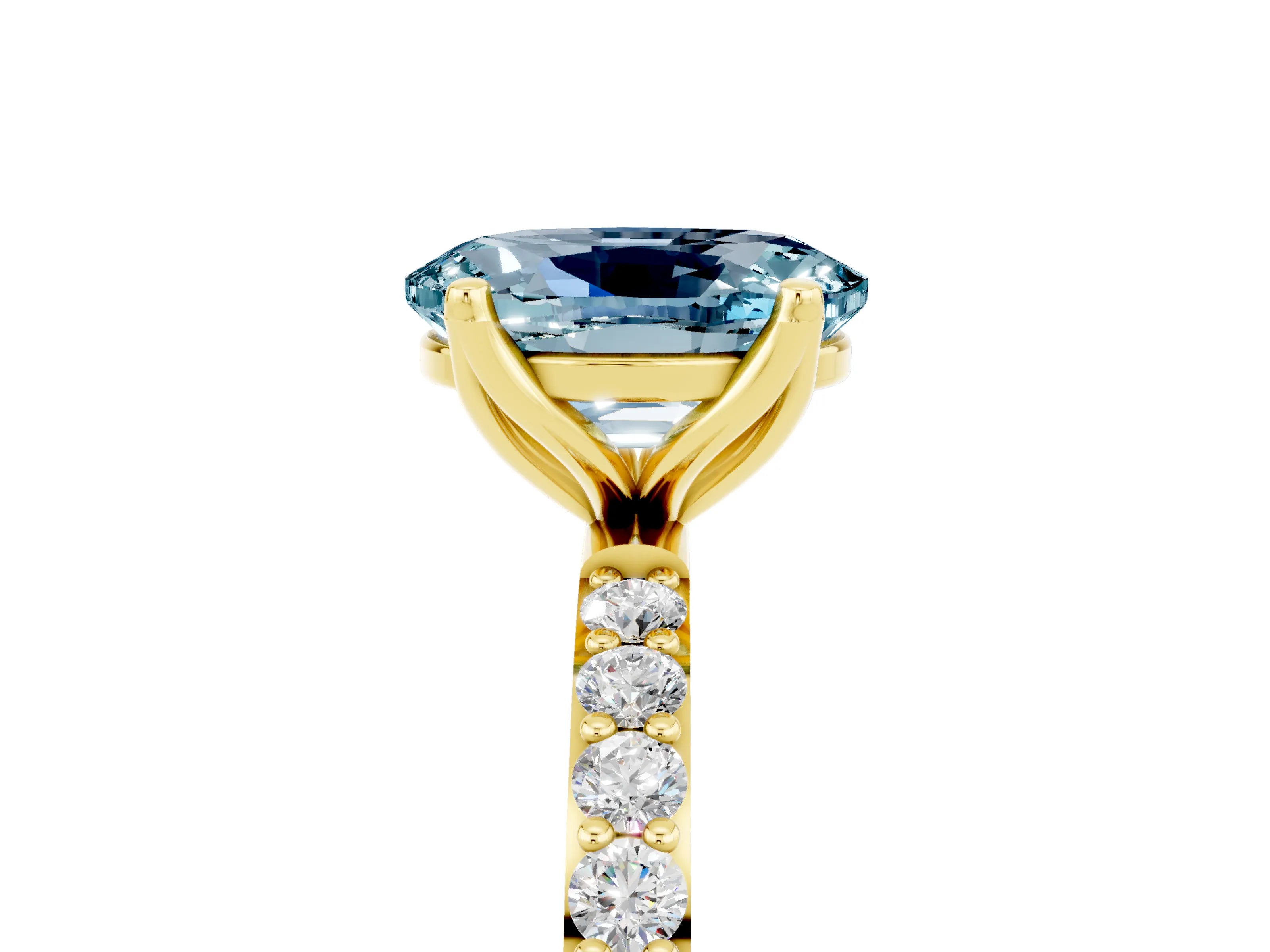 Yellow gold Oval Cut Aquamarine Solitaire Engagement Ring with Pavé Band and Prong Setting_5