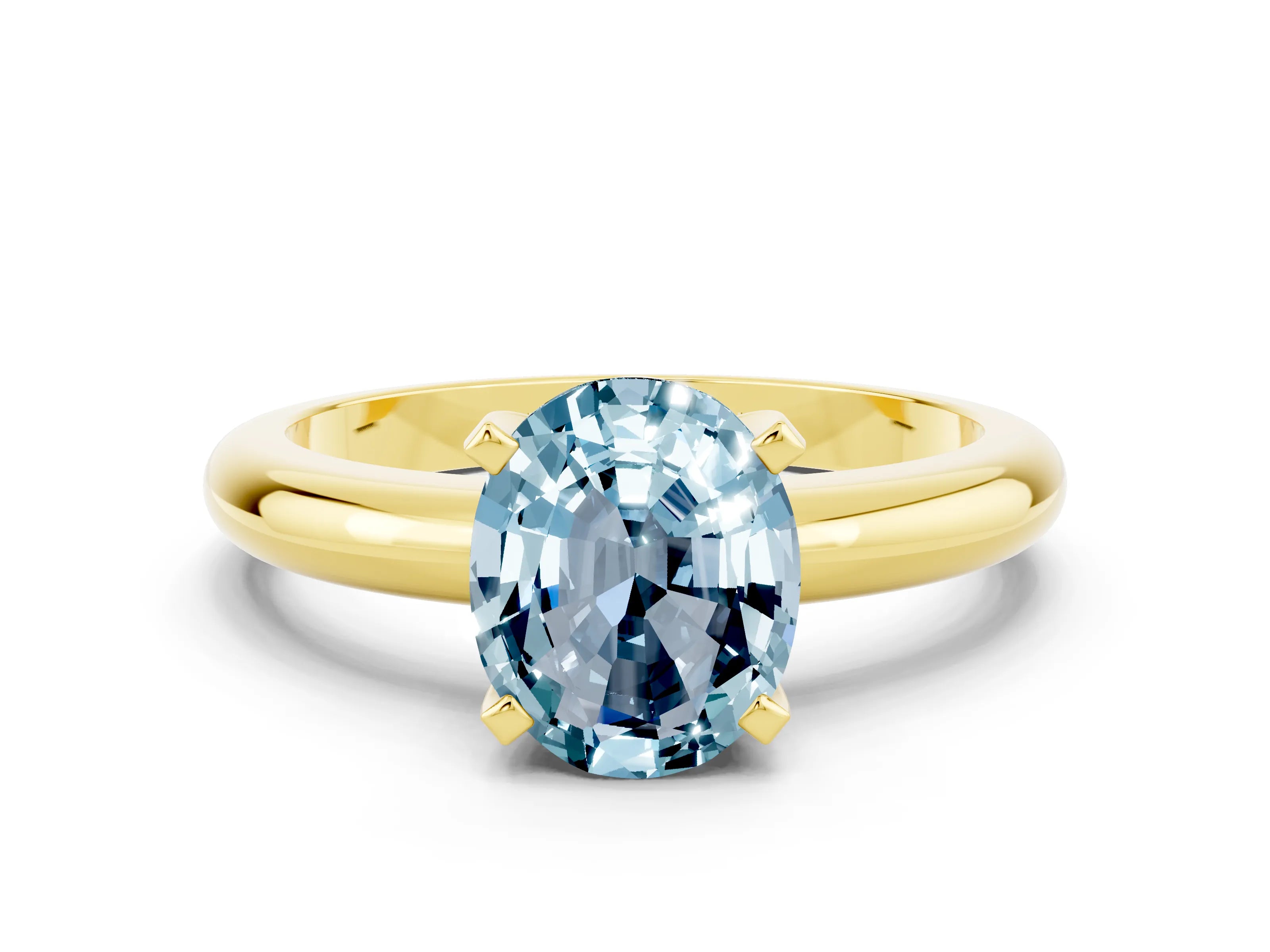 Yellow gold Oval Cut Aquamarine Solitaire Engagement Ring with Round Band and Four-Prong Setting