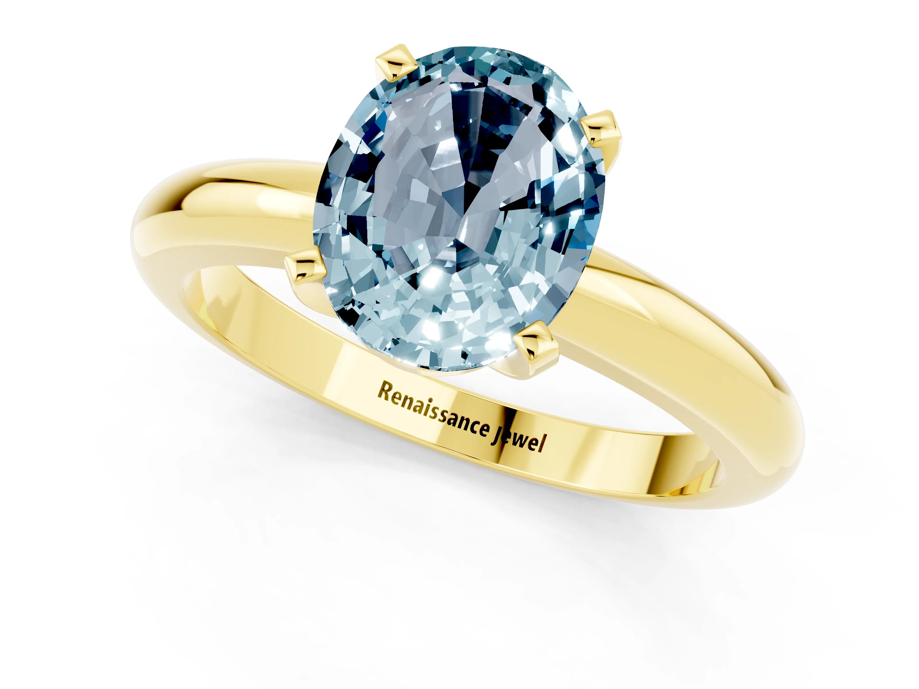 Yellow gold Oval Cut Aquamarine Solitaire Engagement Ring with Round Band and Four-Prong Setting_1