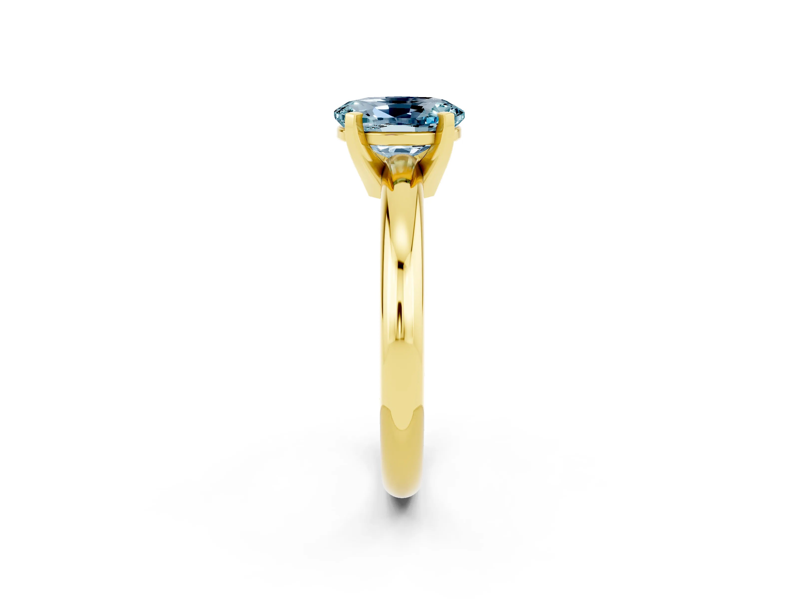 Yellow gold Oval Cut Aquamarine Solitaire Engagement Ring with Round Band and Four-Prong Setting_2