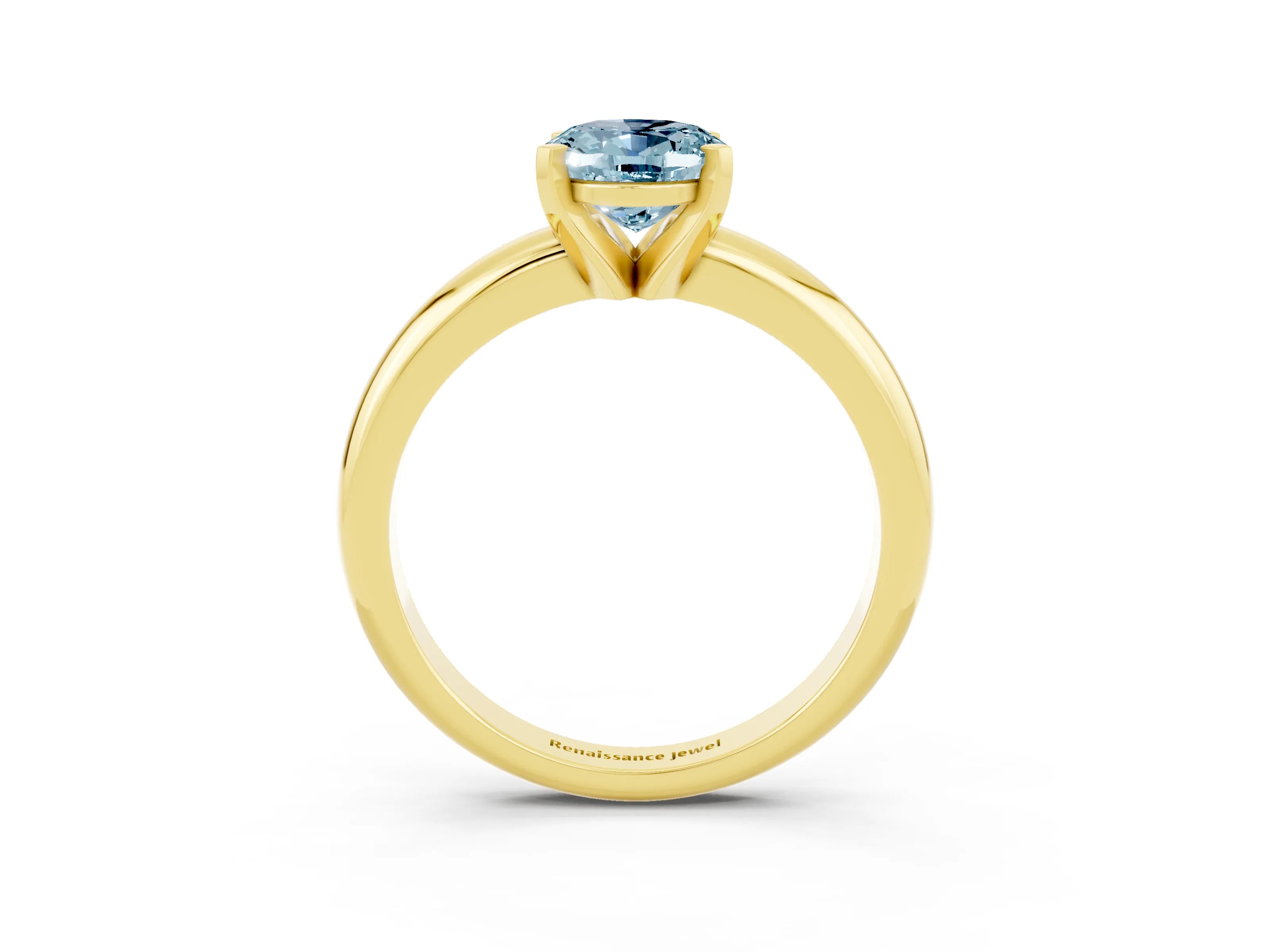 Yellow gold Oval Cut Aquamarine Solitaire Engagement Ring with Round Band and Four-Prong Setting_3