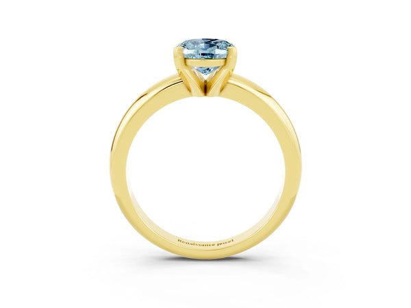 Yellow gold Oval Cut Aquamarine Solitaire Engagement Ring with Round Band and Four-Prong Setting