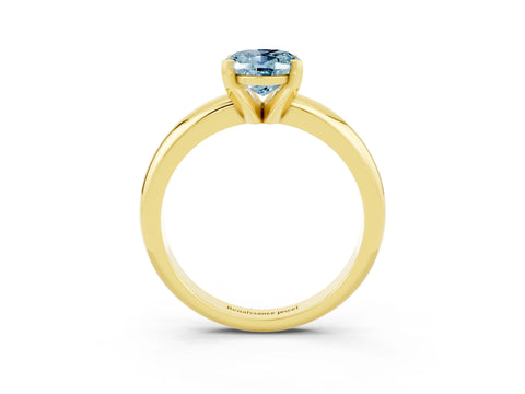Yellow gold Oval Cut Aquamarine Solitaire Engagement Ring with Round Band and Four-Prong Setting_3