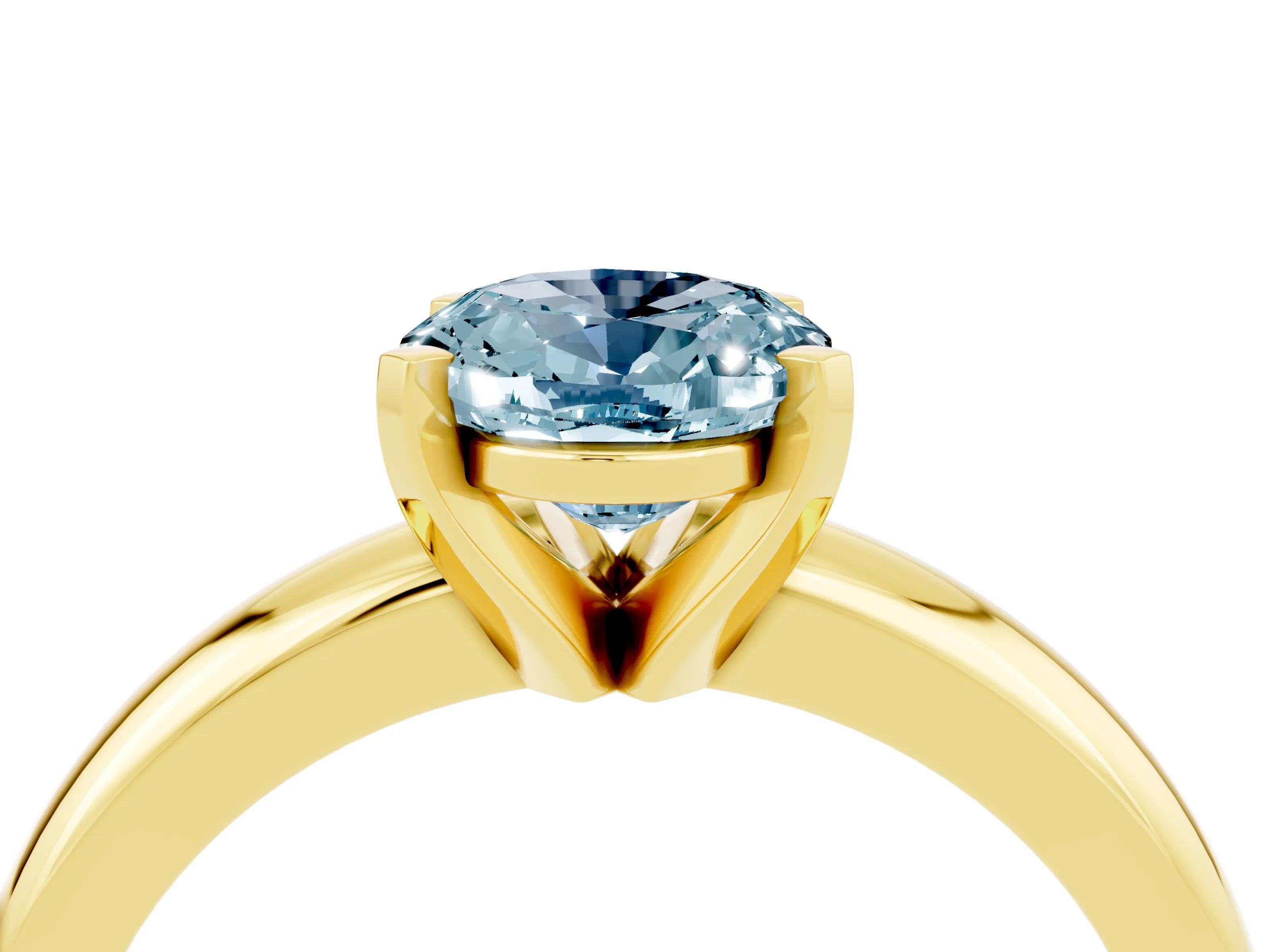 Yellow gold Oval Cut Aquamarine Solitaire Engagement Ring with Round Band and Four-Prong Setting_4