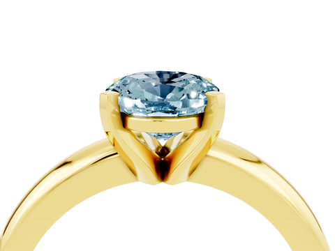 Yellow gold Oval Cut Aquamarine Solitaire Engagement Ring with Round Band and Four-Prong Setting_4