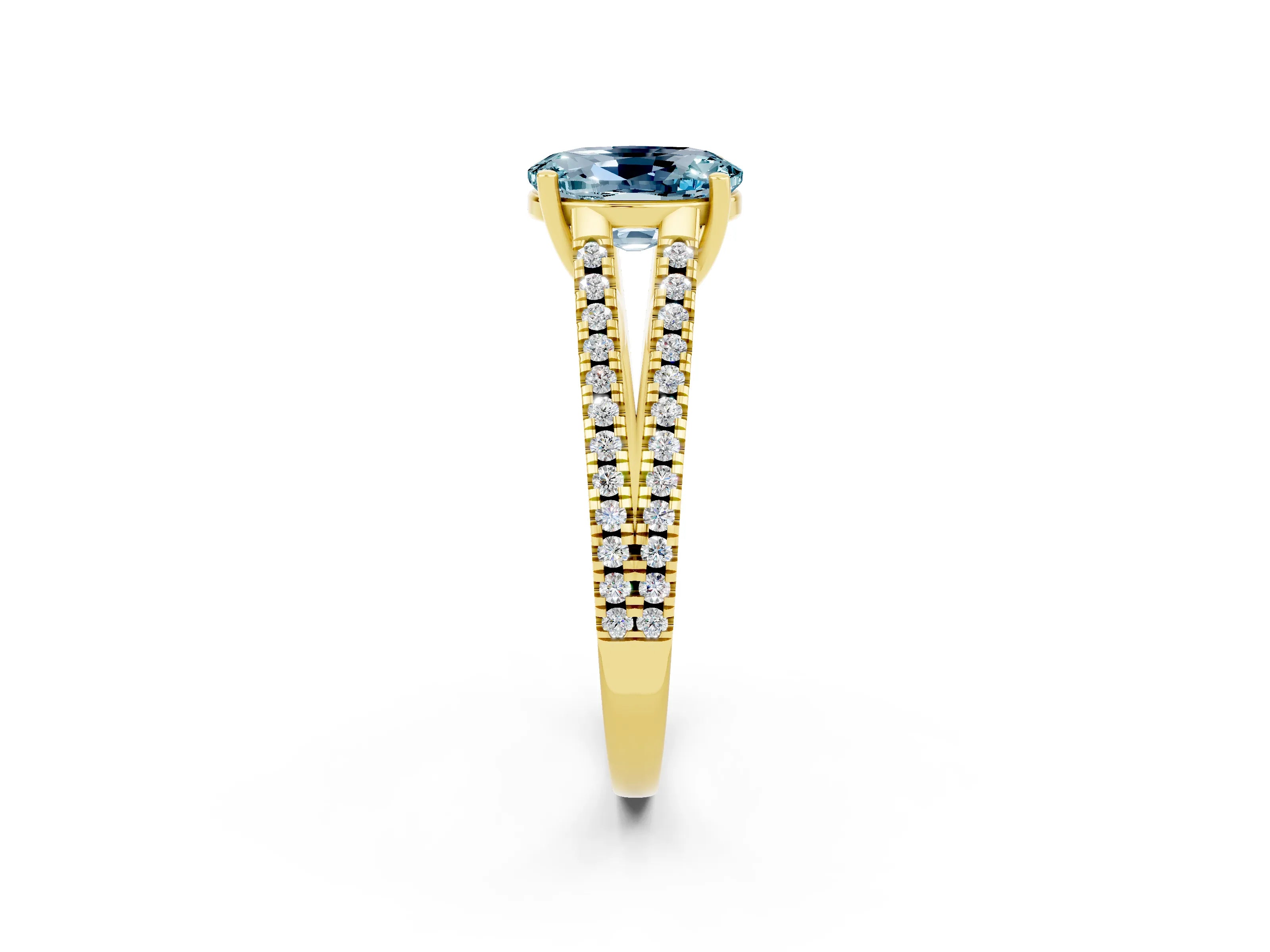 Yellow gold Oval Cut Aquamarine Solitaire Engagement Ring with Split Shank Pavé Band_2