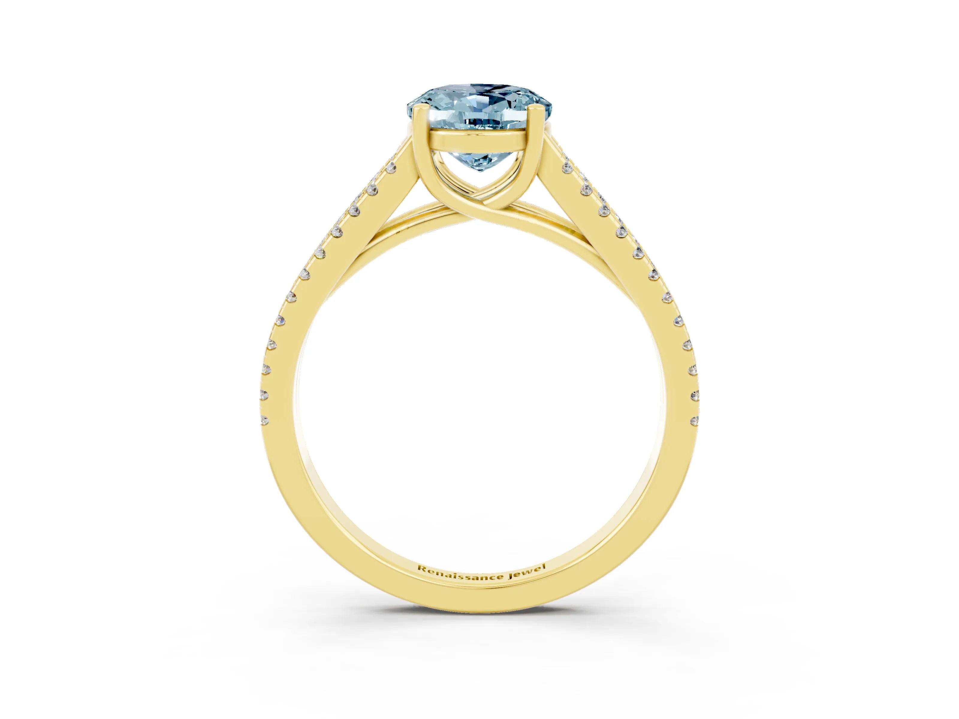 Yellow gold Oval Cut Aquamarine Solitaire Engagement Ring with Split Shank Pavé Band_3