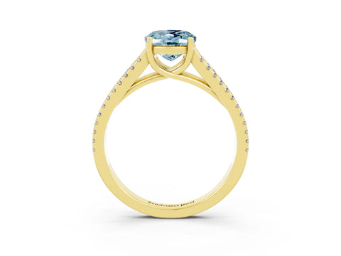 Yellow gold Oval Cut Aquamarine Solitaire Engagement Ring with Split Shank Pavé Band_3