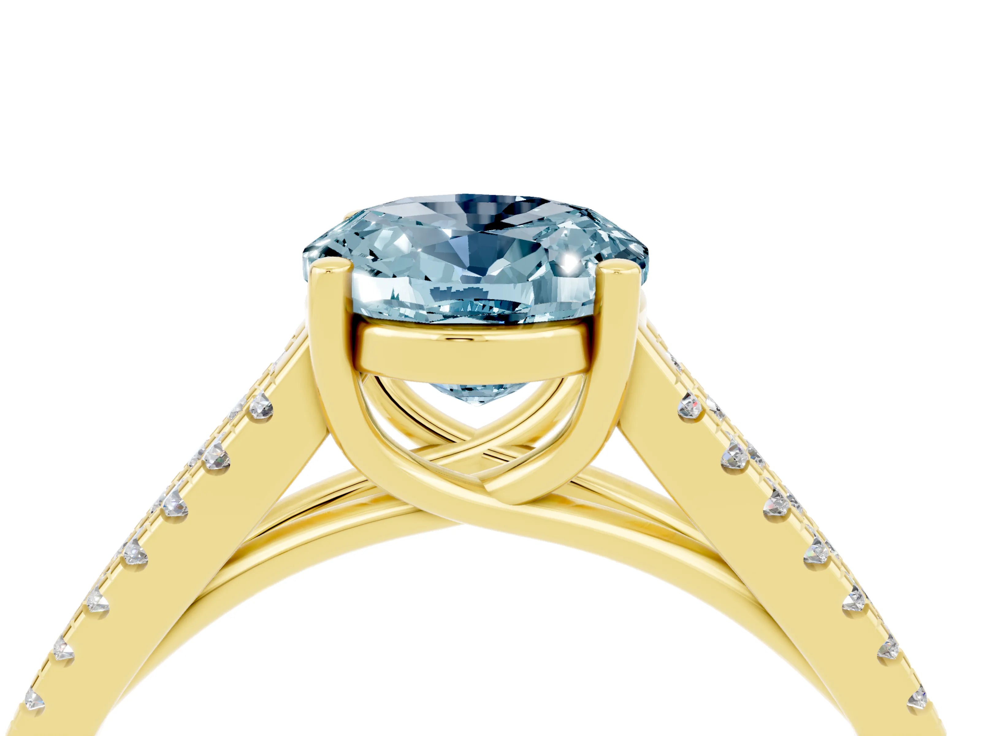Yellow gold Oval Cut Aquamarine Solitaire Engagement Ring with Split Shank Pavé Band_4