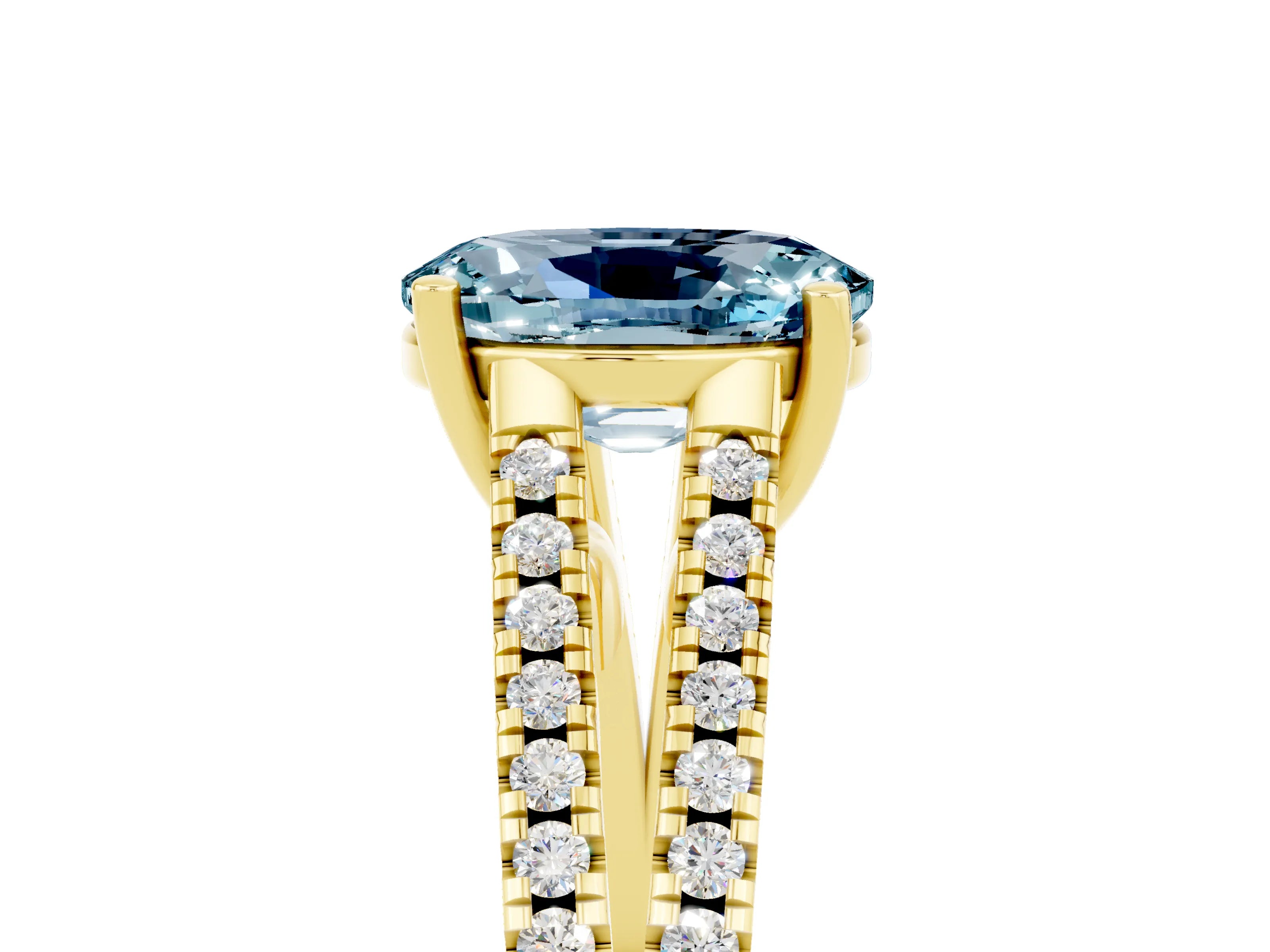 Yellow gold Oval Cut Aquamarine Solitaire Engagement Ring with Split Shank Pavé Band_5