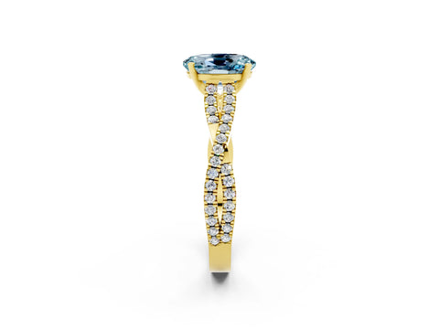Yellow gold Oval Cut Aquamarine Solitaire Engagement Ring with Twisted Pavé Band and Four-Prong Setting_2