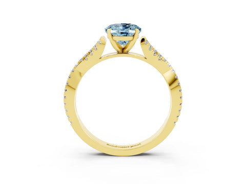 Yellow gold Oval Cut Aquamarine Solitaire Engagement Ring with Twisted Pavé Band and Four-Prong Setting_3