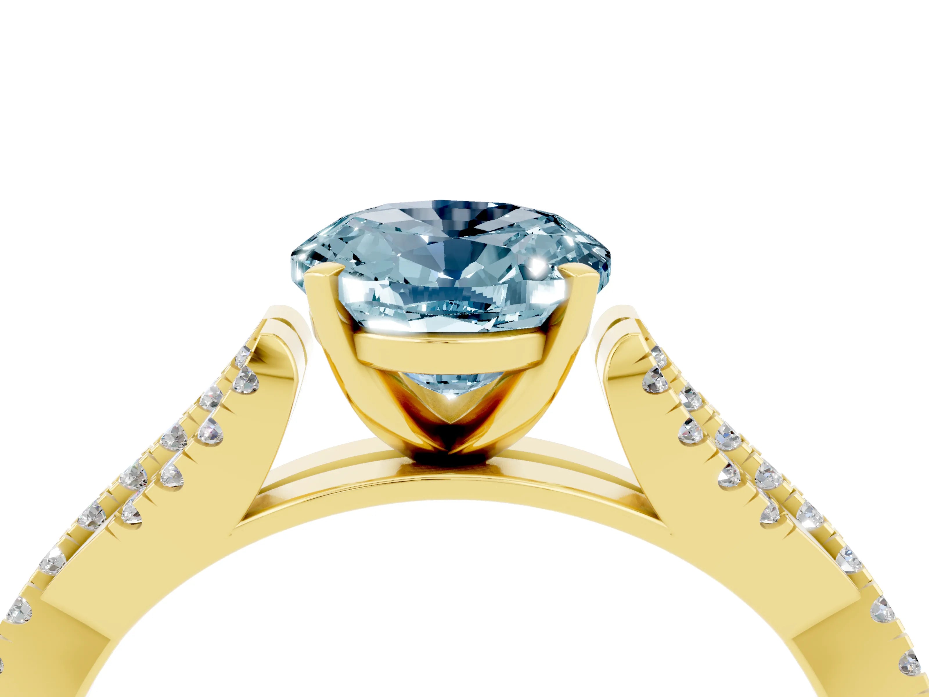 Yellow gold Oval Cut Aquamarine Solitaire Engagement Ring with Twisted Pavé Band and Four-Prong Setting_4