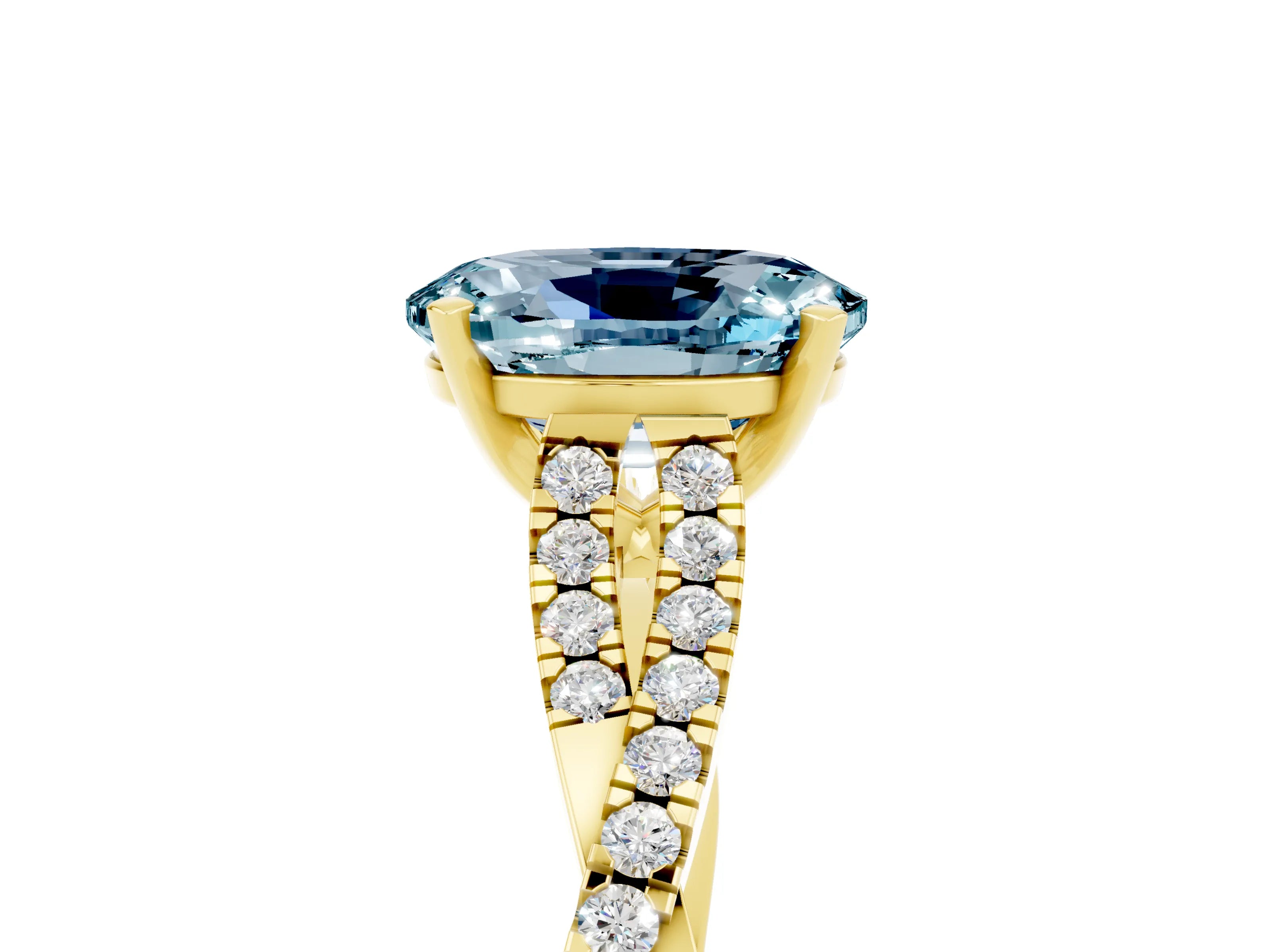Yellow gold Oval Cut Aquamarine Solitaire Engagement Ring with Twisted Pavé Band and Four-Prong Setting_5