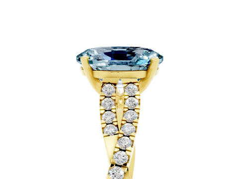 Yellow gold Oval Cut Aquamarine Solitaire Engagement Ring with Twisted Pavé Band and Four-Prong Setting_5