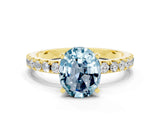 Yellow gold Oval Cut Aquamarine Solitaire Pavé Band with Four-Prong Setting