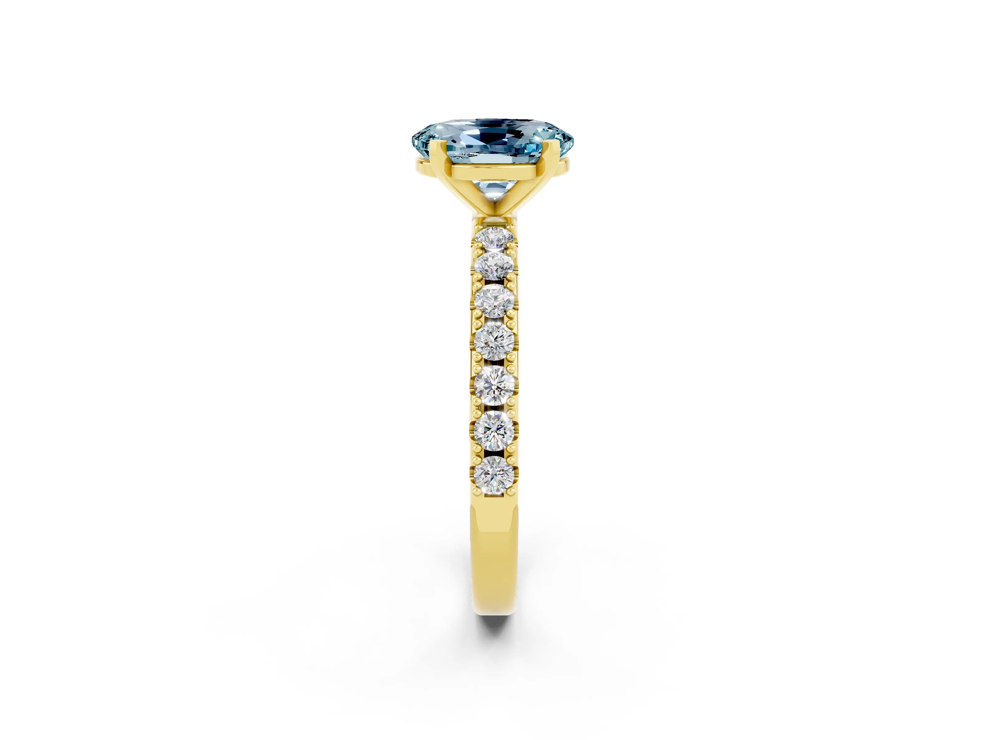 Yellow gold Oval Cut Aquamarine Solitaire Pavé Band with Four-Prong Setting_2