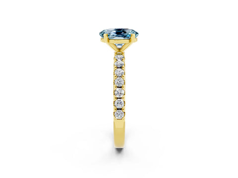 Yellow gold Oval Cut Aquamarine Solitaire Pavé Band with Four-Prong Setting_2