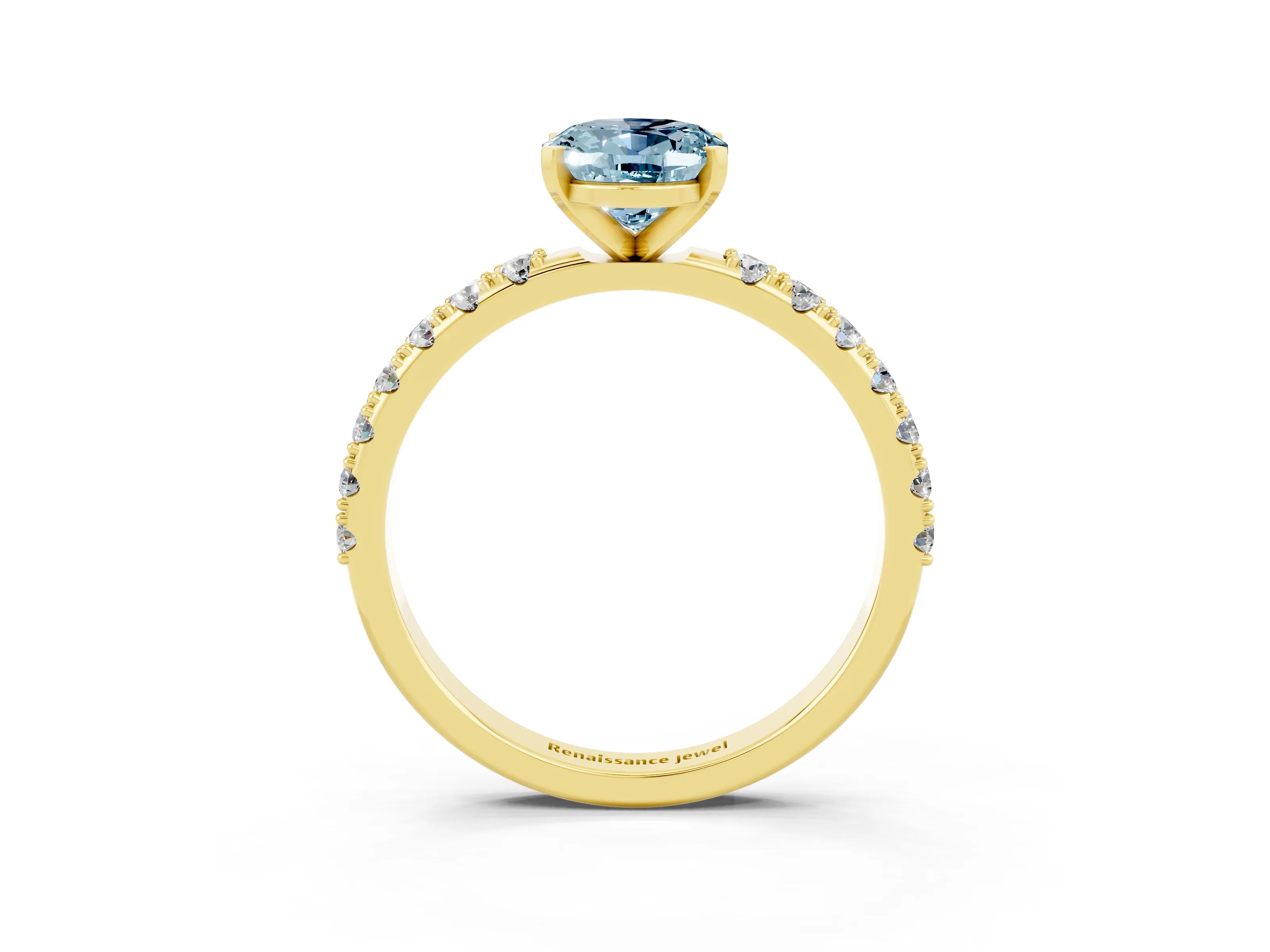 Yellow gold Oval Cut Aquamarine Solitaire Pavé Band with Four-Prong Setting_3