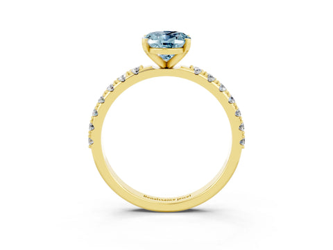Yellow gold Oval Cut Aquamarine Solitaire Pavé Band with Four-Prong Setting_3