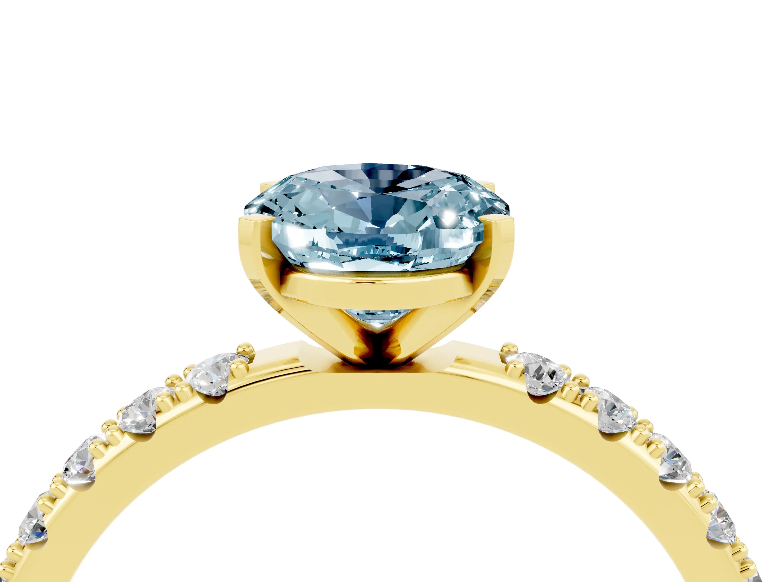 Yellow gold Oval Cut Aquamarine Solitaire Pavé Band with Four-Prong Setting_4