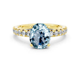Yellow gold Oval Cut Aquamarine Solitaire Pavé Engagement Ring with Round Band and Prong Setting_12