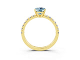 Yellow gold Oval Cut Aquamarine Solitaire Pavé Engagement Ring with Round Band and Prong Setting_15