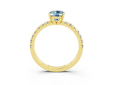 Yellow gold Oval Cut Aquamarine Solitaire Pavé Engagement Ring with Round Band and Prong Setting_75