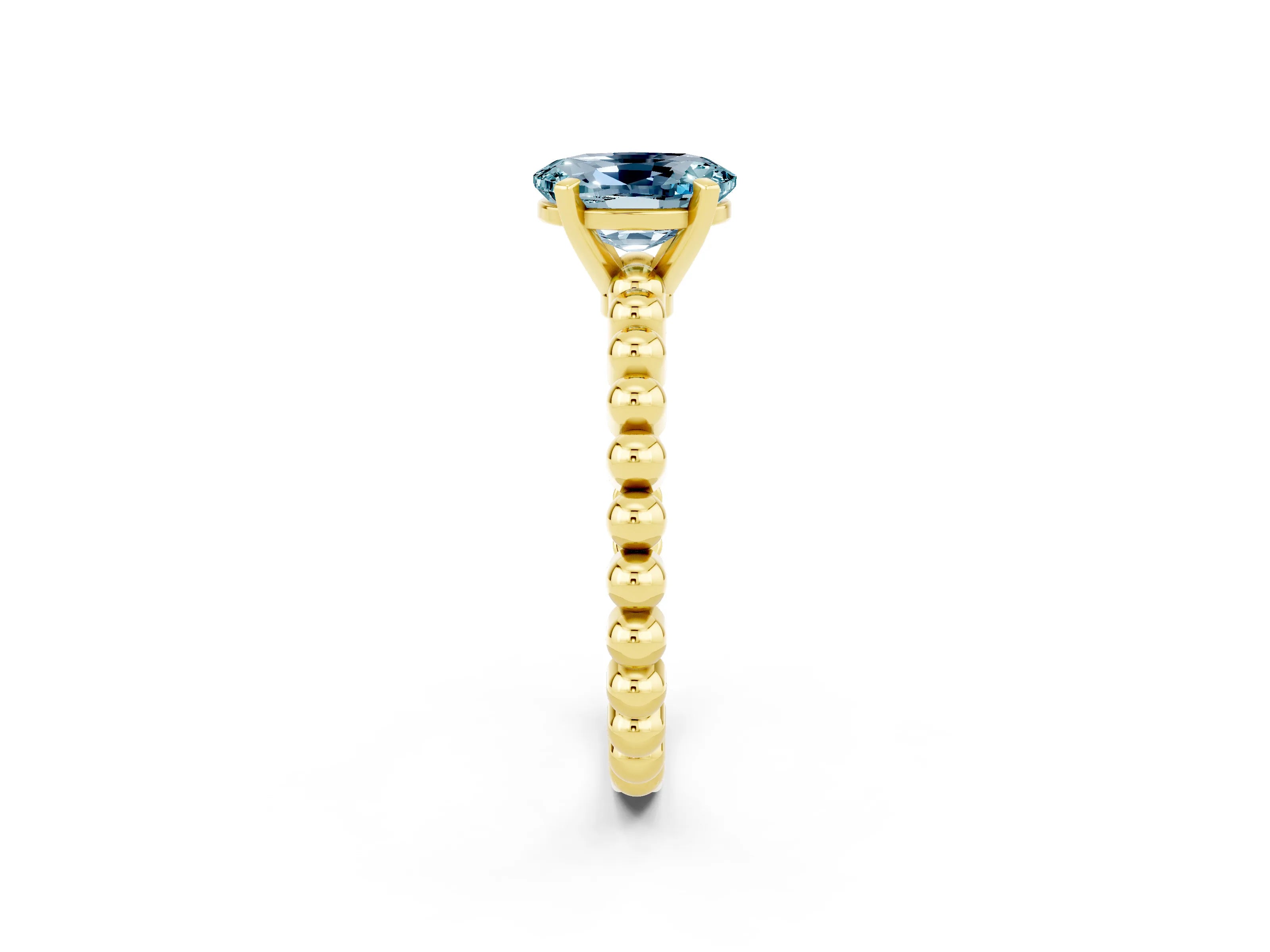 Yellow gold Oval Cut Aquamarine Solitaire Ring with Beaded Band and Prong Setting_2