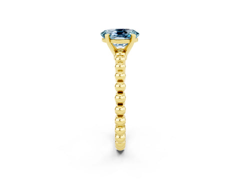 Yellow gold Oval Cut Aquamarine Solitaire Ring with Beaded Band and Prong Setting_2