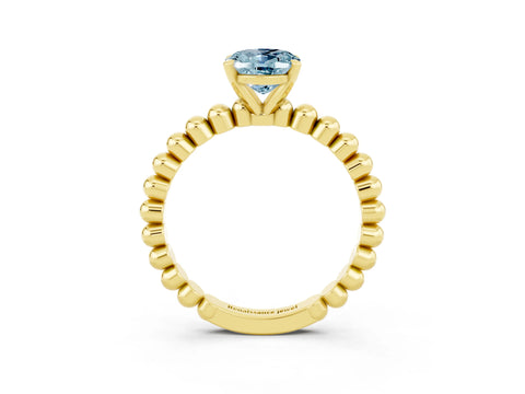 Yellow gold Oval Cut Aquamarine Solitaire Ring with Beaded Band and Prong Setting_3