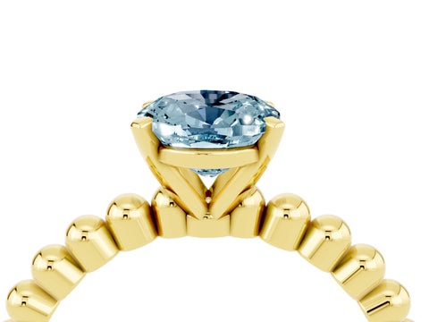 Yellow gold Oval Cut Aquamarine Solitaire Ring with Beaded Band and Prong Setting_4