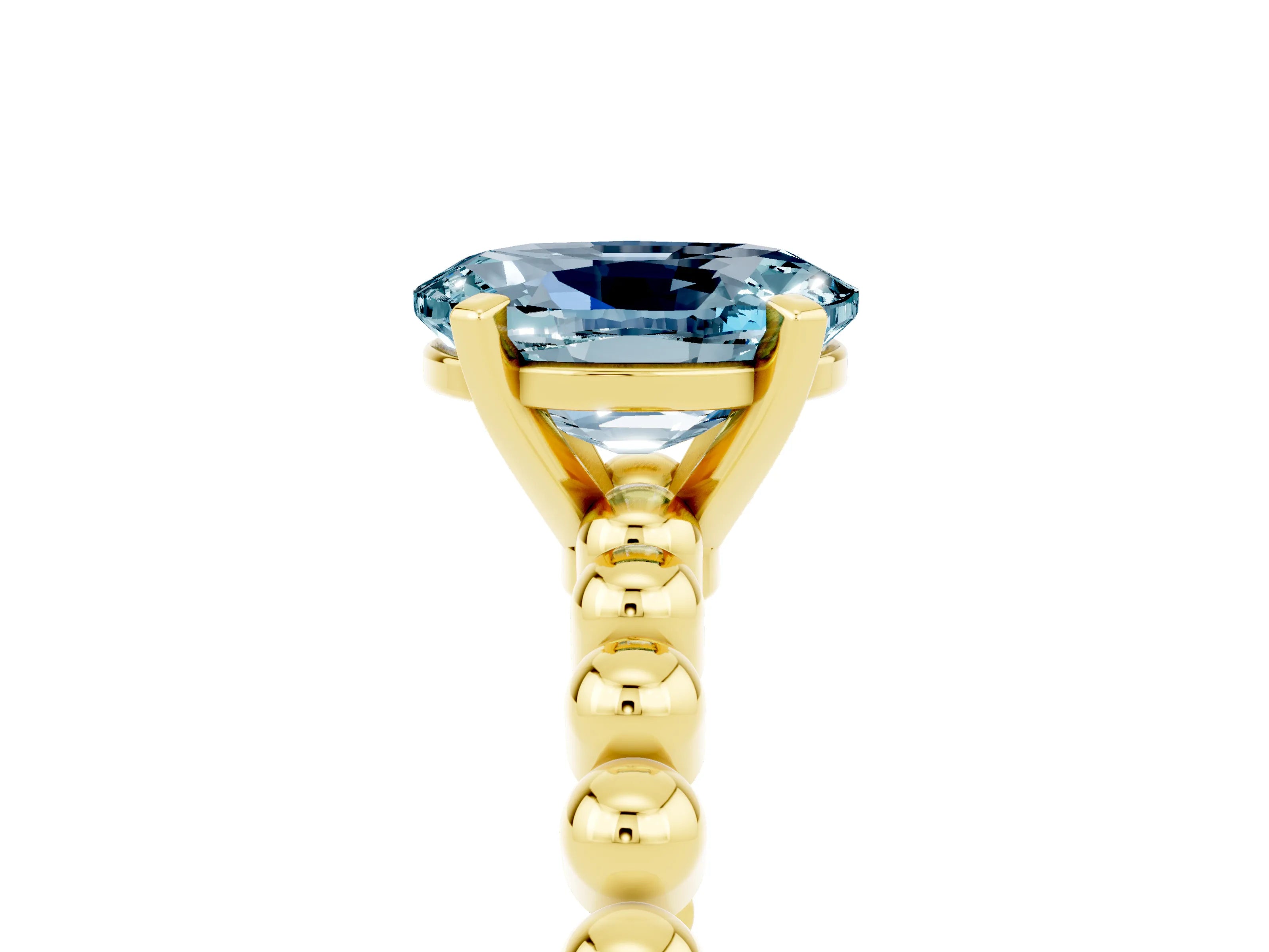Yellow gold Oval Cut Aquamarine Solitaire Ring with Beaded Band and Prong Setting_5