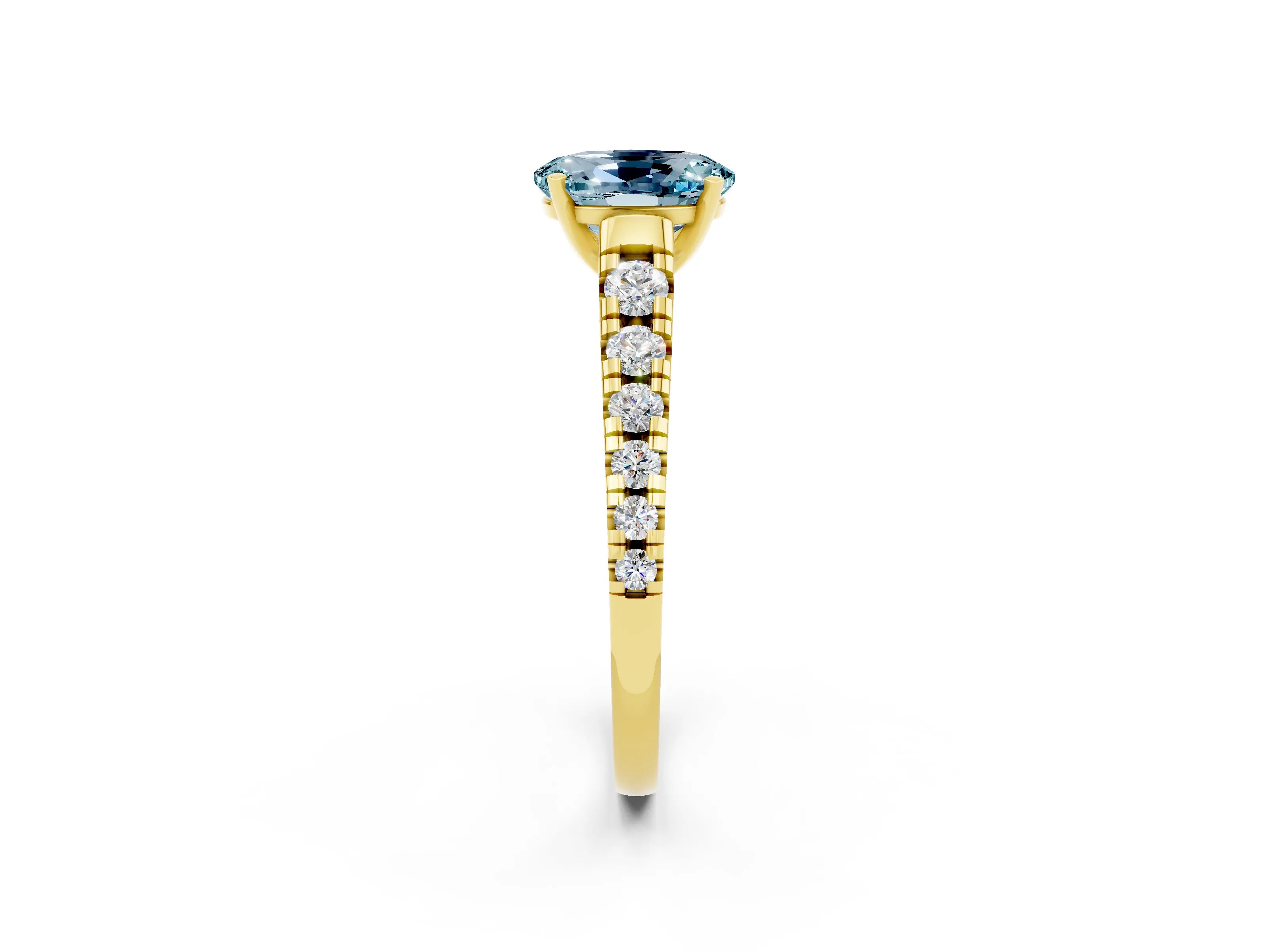 Yellow gold Oval Cut Aquamarine Solitaire Ring with Cathedral Setting and Pavé Band_2