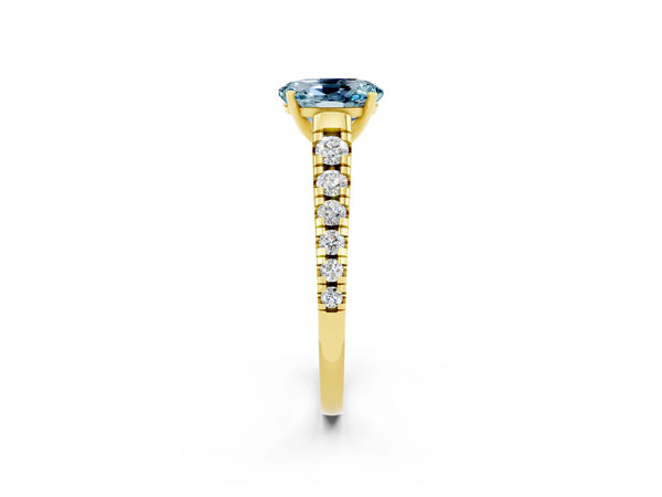 Yellow gold Oval Cut Aquamarine Cathedral Solitaire Ring with Round  Pavé Band