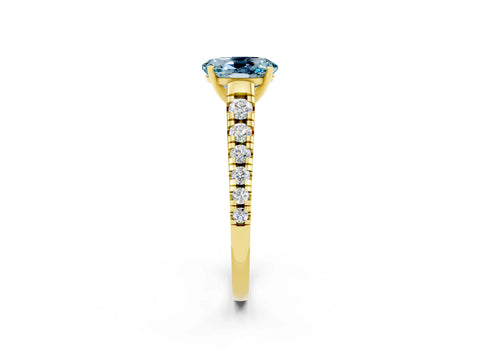 Yellow gold Oval Cut Aquamarine Solitaire Ring with Cathedral Setting and Pavé Band_2