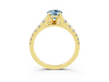 Yellow gold Oval Cut Aquamarine Solitaire Ring with Cathedral Setting and Pavé Band_3