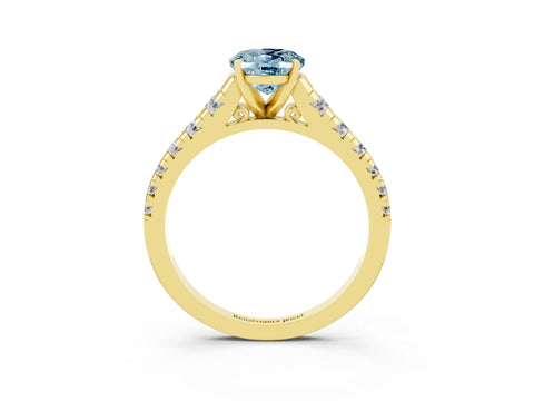 Yellow gold Oval Cut Aquamarine Solitaire Ring with Cathedral Setting and Pavé Band_3