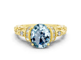 Yellow gold Oval Cut Aquamarine Solitaire Ring with Filigree Band and Four-Prong Setting_24