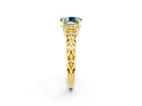 Yellow gold Oval Cut Aquamarine Solitaire Ring with Filigree Band and Four-Prong Setting_26