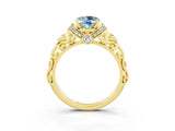 Yellow gold Oval Cut Aquamarine Solitaire Ring with Filigree Band and Four-Prong Setting_27