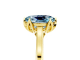 Yellow gold Oval Cut Aquamarine Solitaire Ring with Flower Prong Setting and Classic Band_17