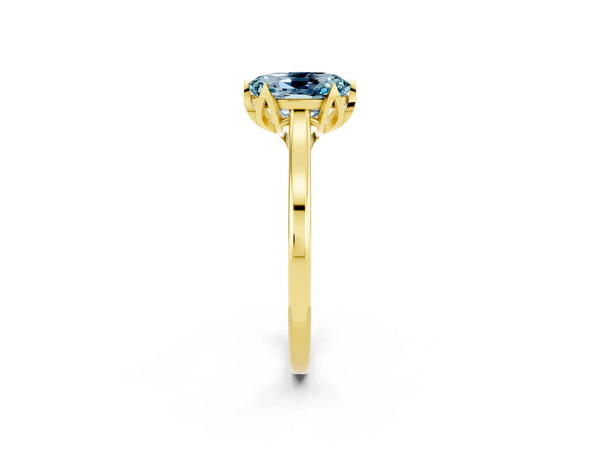 Yellow gold Oval Cut Aquamarine Solitaire Ring with Flower Prong Setting and Classic Band