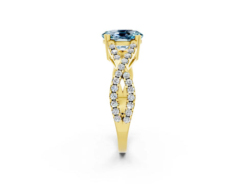 Yellow gold Oval Cut Aquamarine Solitaire Ring with Four-Prong Setting and Twisted Pavé Band_2