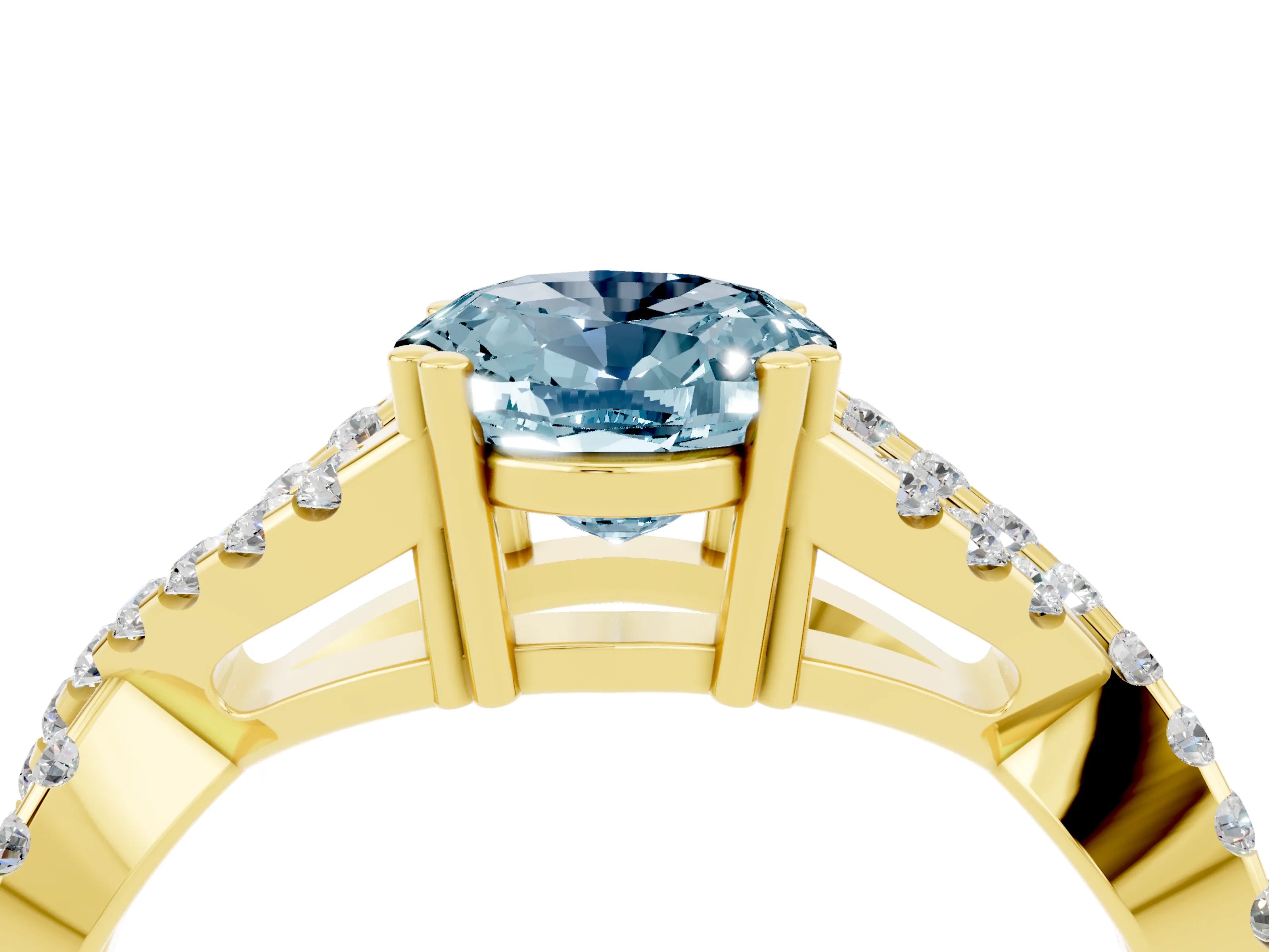 Yellow gold Oval Cut Aquamarine Solitaire Ring with Four-Prong Setting and Twisted Pavé Band_4