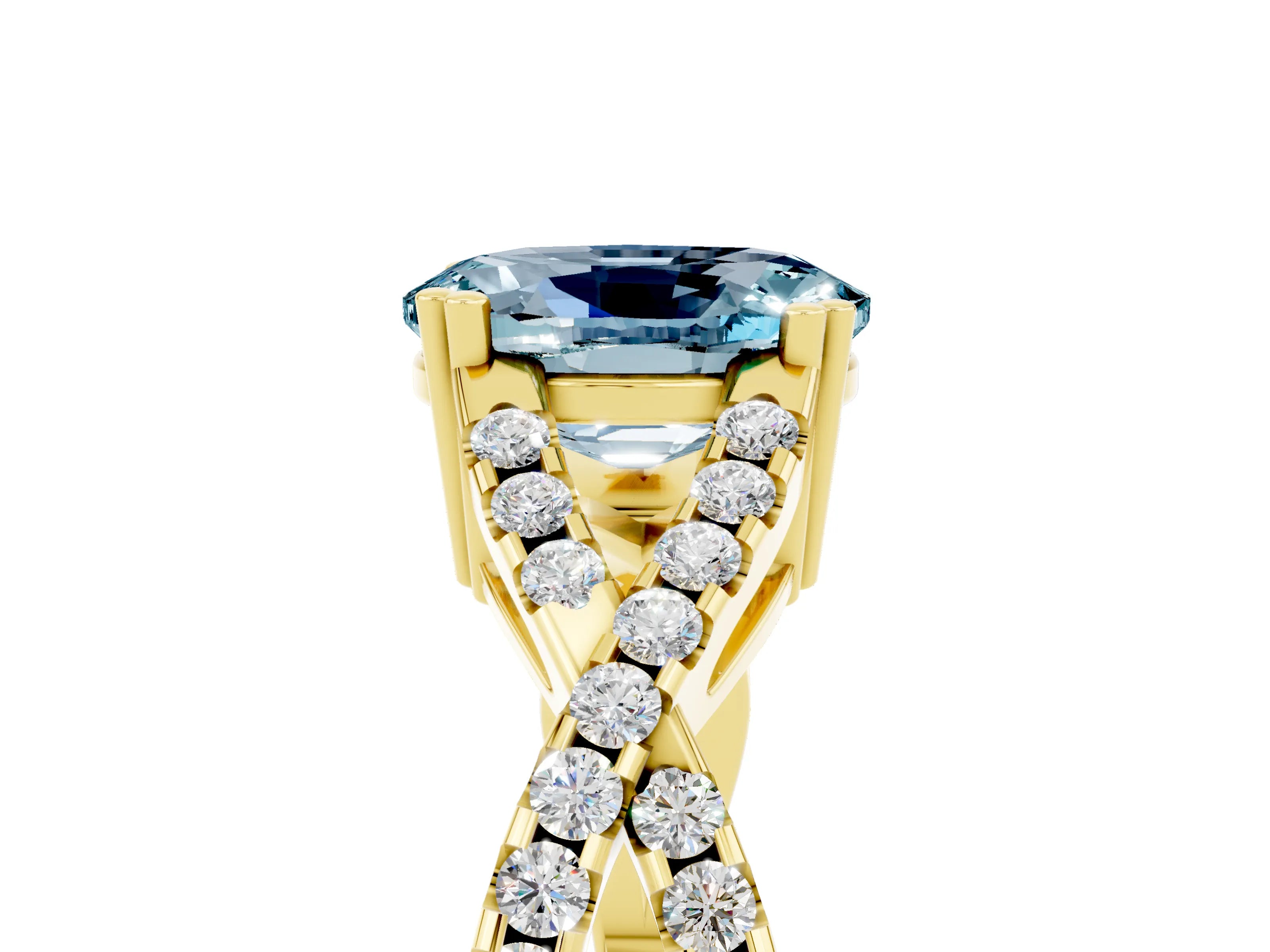 Yellow gold Oval Cut Aquamarine Solitaire Ring with Four-Prong Setting and Twisted Pavé Band_5
